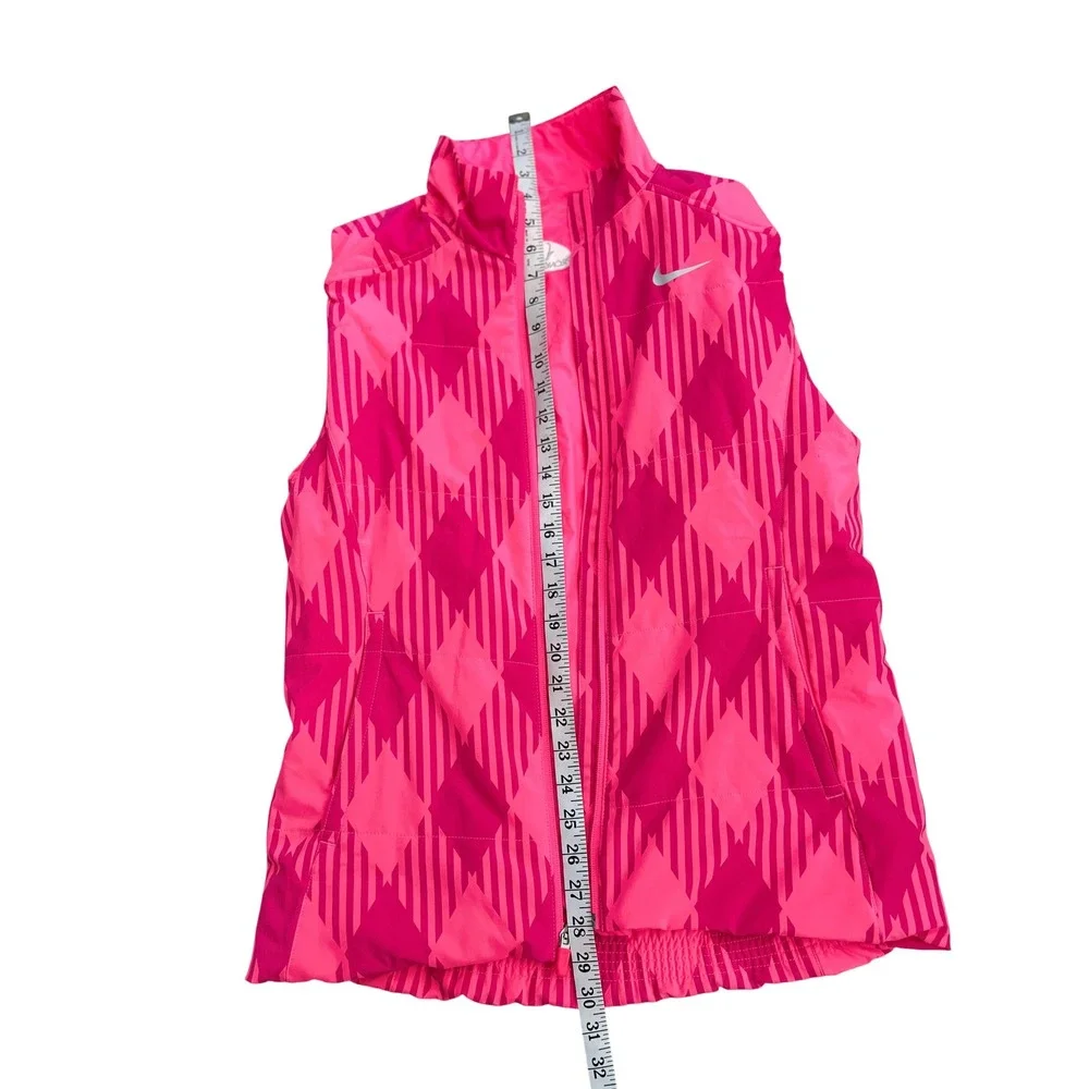 Nike Golf Sport Women Pink Argyle Full Zip Quilted Vest Medium Pronghorn Logo